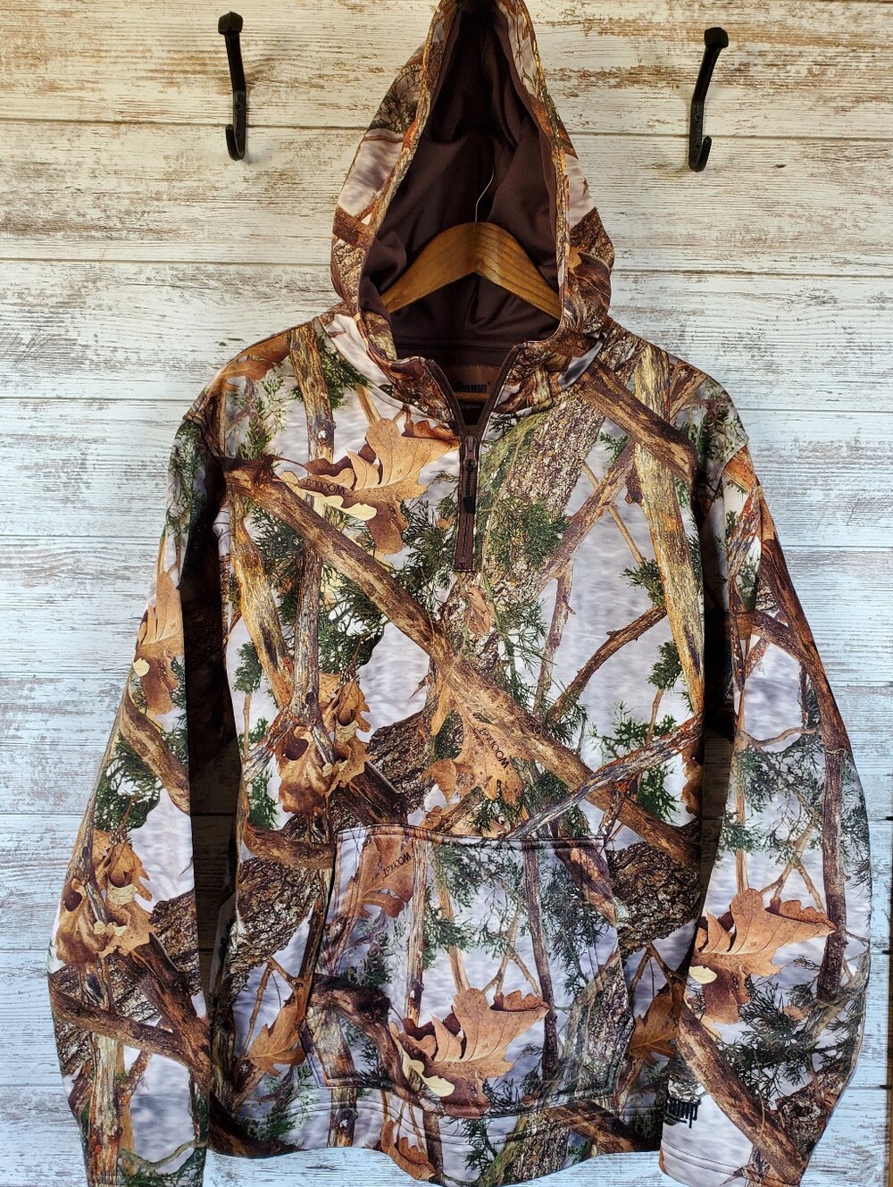 Deer Camp Building Traditions Woodlot Camo 1/4 Zip Pullover Hoodie Hunting